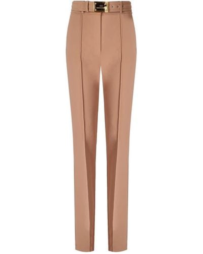 Elisabetta Franchi Nude Trousers With Belt - White
