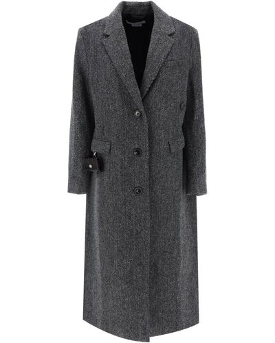 Saks Potts Tia Coat In Herringbone Wool - Grey