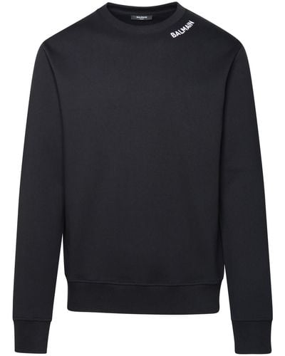 Balmain Black Cotton Sweatshirt - Blue