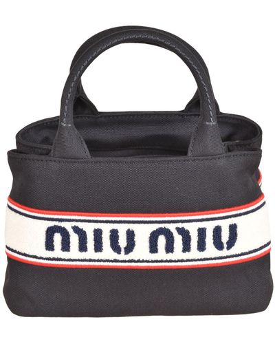Miu Miu Stripe Logo Detail Top Handle Handbag - Blue