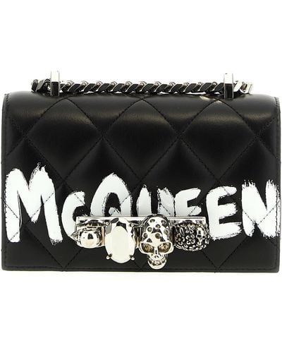 Alexander McQueen Mini Jewelled Satchel Crossbody Bags White/black