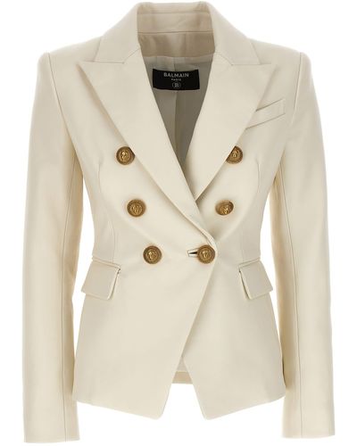 Balmain Double-breasted Leather Blazer Blazer And Suits - Natural