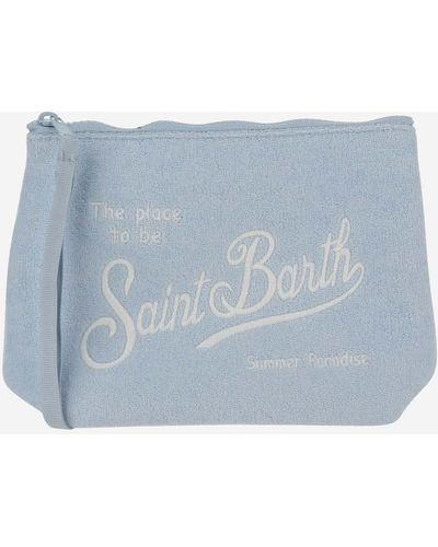 Mc2 Saint Barth Fabric Clutch Bag With Logo - Blue