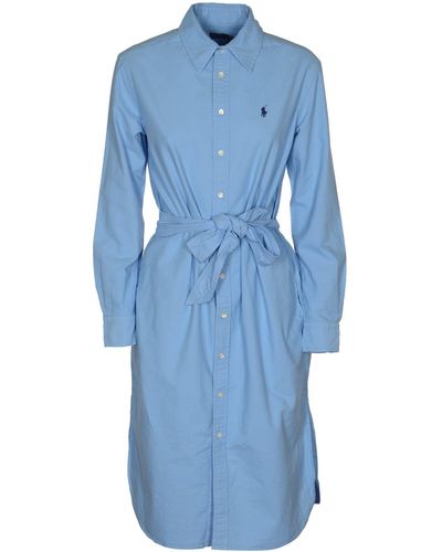 Polo Ralph Lauren Tie-Waist Logo Embroidered Shirt Dress - Blue