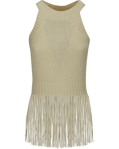 Wild Cashmere Cropped Top Tank With Suede Frings - Green