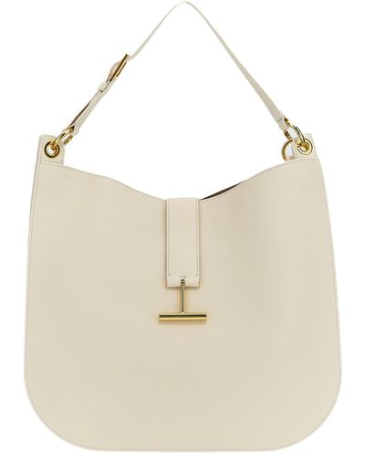Tom Ford Large Leather Shoulder Strap Crossbody Bags - White