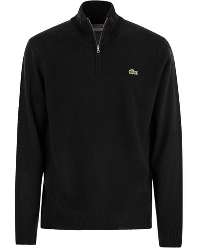 Lacoste Wool Pullover With High Neck - Black