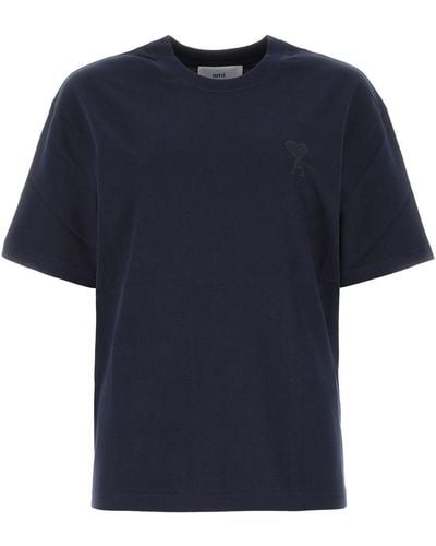 Ami Paris Navy Blue Cotton Oversize T-shirt