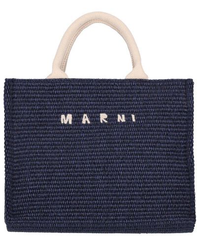 Marni Tropicalia Logo Embroidered Small Tote Bag - Blue