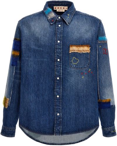 Marni Denim Shirt, Embroidery And Patches Shirt, Blouse - Blue