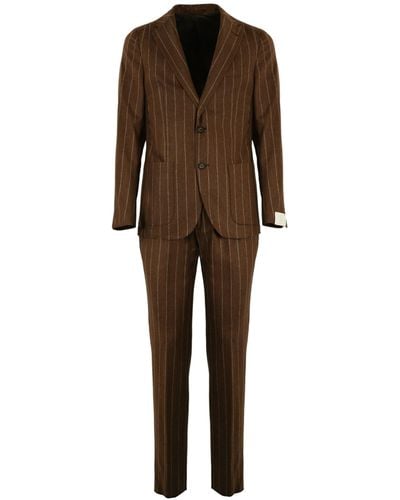 Eleventy Single-breasted Pinstripe Suit - Brown