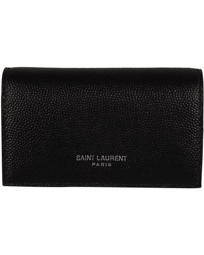 Saint Laurent Grain Leather Logo Key Wallet - Black
