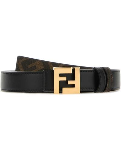Fendi Leather Ff Squared Reversible Belt - White