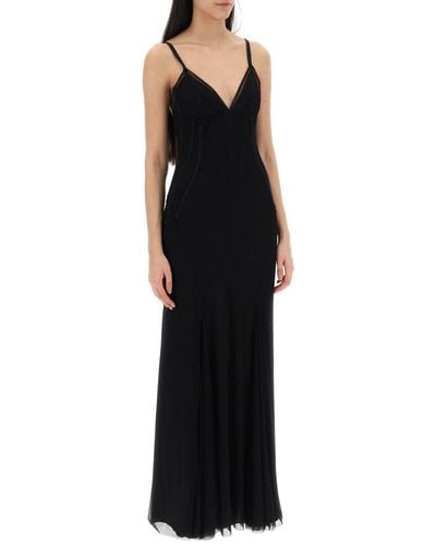 Dolce & Gabbana V-neck Tulle Maxi Dress - Black