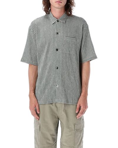 Stussy Wrinkly Gingham Ss Shirt - Gray