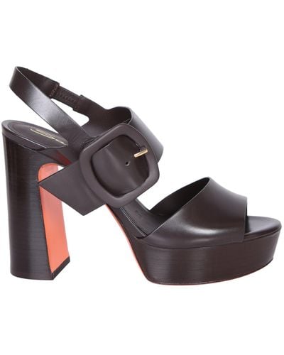 Santoni Leather Platform Sandals - Brown