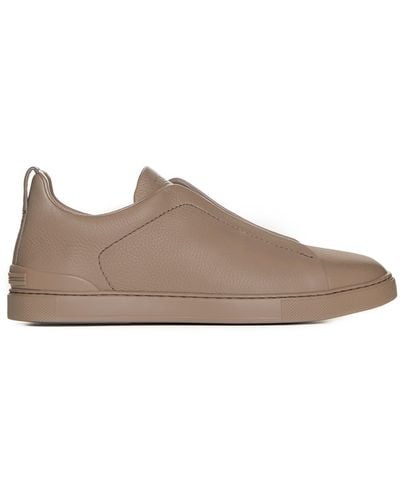 ZEGNA Triple Stitch Leather Sneakers - Brown