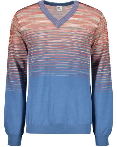 M Missoni Wool V-Neck Sweater - Blue