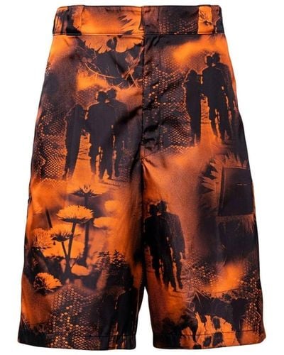 Prada Re Nylon Human Print Bermuda Shorts - Orange