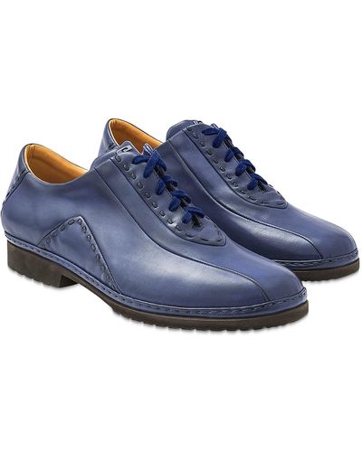 Pakerson Italian Hand Made Leather Lace-up Shoes - Blue