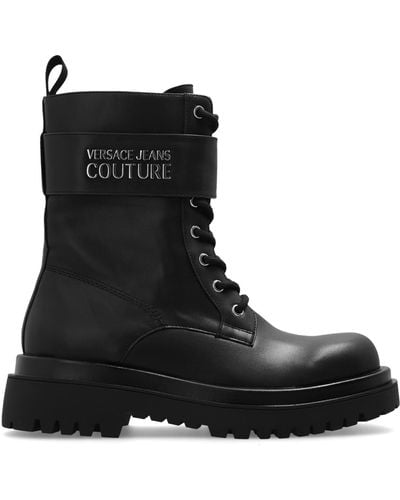 Versace Ankle Boots With Logo - Black