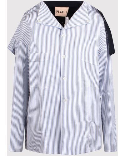 Plan C Oversized Striped Shirt - Blue