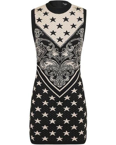 Balmain Sl Paisley & Stars Knit Short Dress - Black