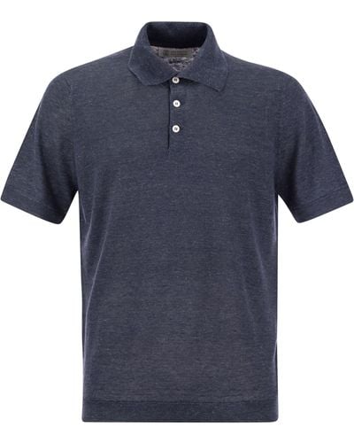 Brunello Cucinelli Linen And Cotton Knit Polo Shirt - Blue
