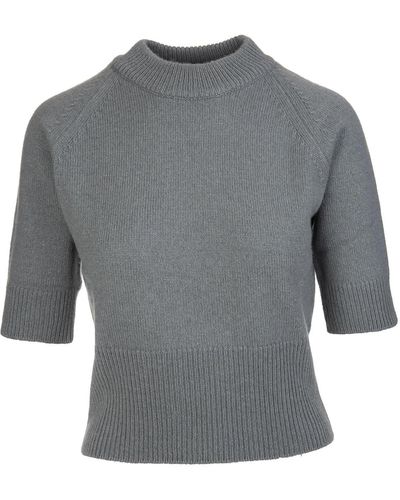 Fedeli Woman Antique Green Cashmere Pullover With Half Sleeves - Grey