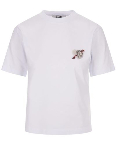 MSGM T-shirt With " Heart Embroidery Patch" Graphics - White