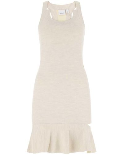 Burberry Melange Sand Stretch Silk Blend Mini Dress - White
