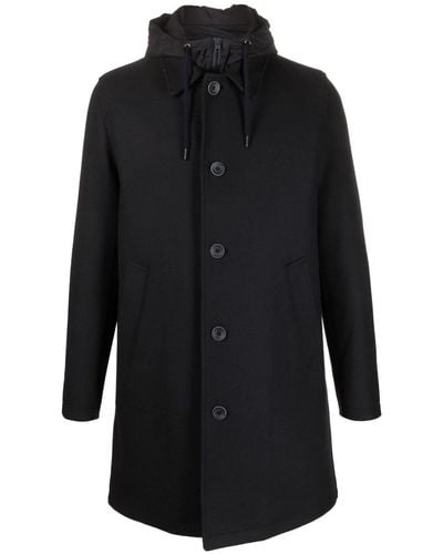 Herno Wool-blend Hooded Parka Coat - Black