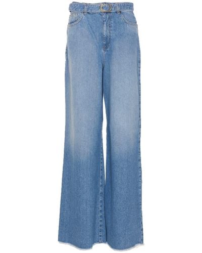 Twin Set Wide Leg Jeans With Belt - Blue