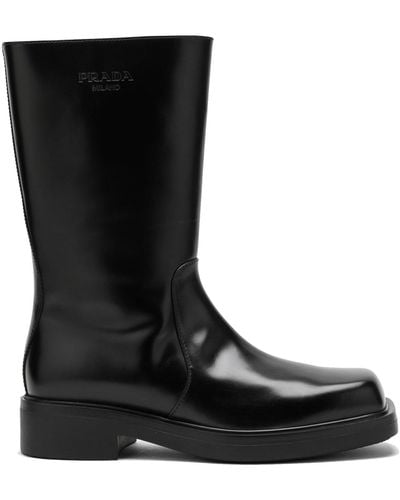 Prada Leather Boots Shoes - Black