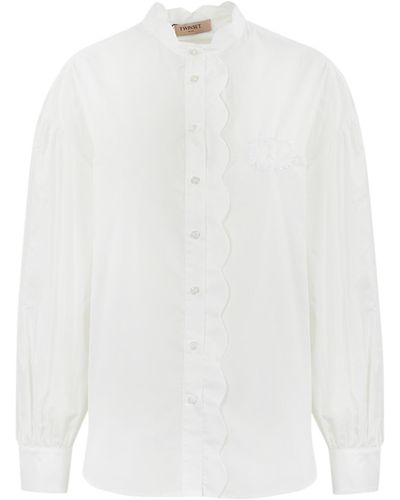 Twin Set Scalloped Poplin Shirt - White