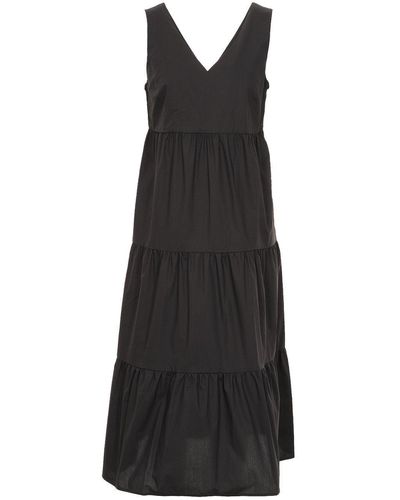 Woolrich V-neck Sleeveless Midi Dress - Black