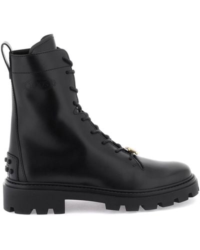 Tod's Leather Combat Boots - Black