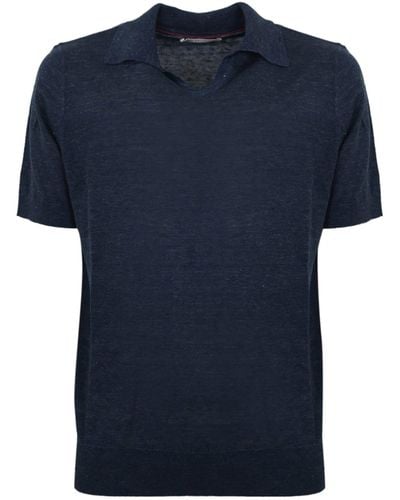 Brunello Cucinelli Linen Blend Polo Shirt - Blue