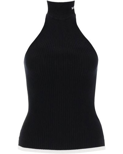 MSGM Ribbed Tank Top With Halterneck - Black