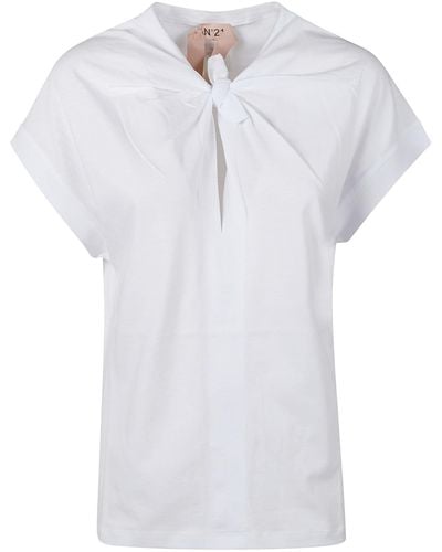 N°21 Logo Patched Wrap Front T-Shirt - White