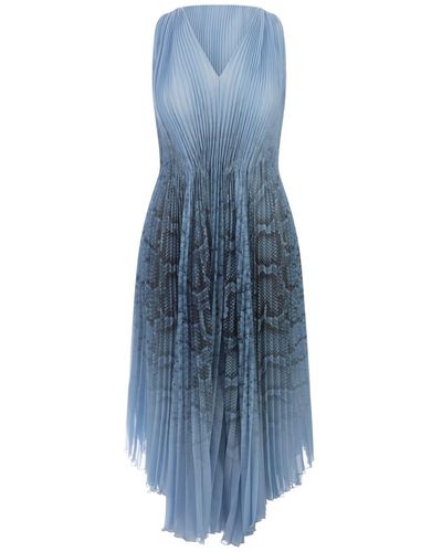 Ermanno Scervino Midi Pleated Dress With Degradé Python Print - Blue