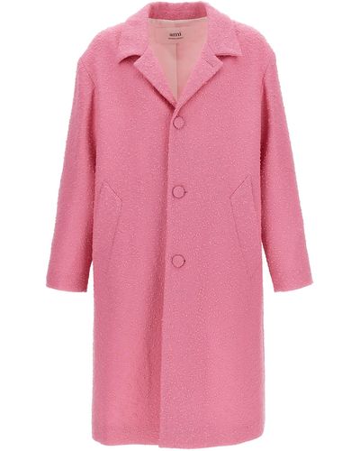Ami Paris Single Breast Bouclè Coat Coats, Trench Coats - Pink