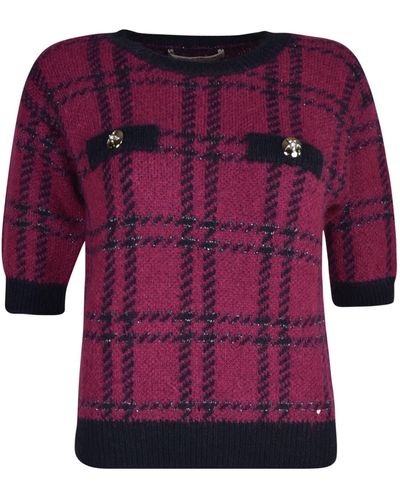 Alessandra Rich Tartan Knitted Sweater - Purple