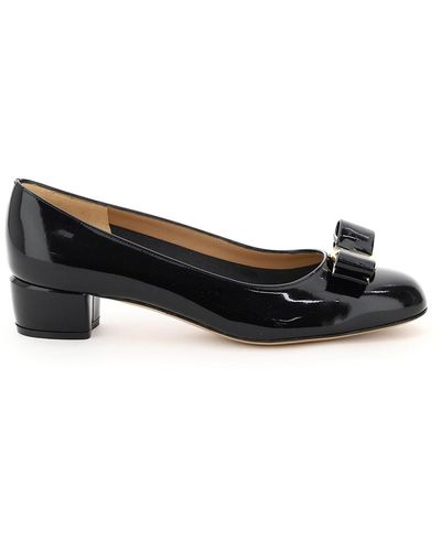 Ferragamo Vara Bow Patent Court Shoes - Black