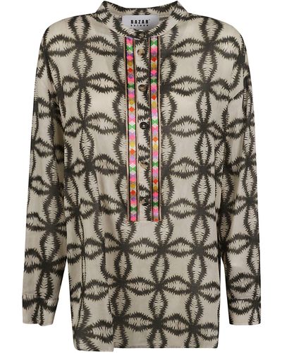 Bazar Deluxe Patterned Oversize Shirt - Gray