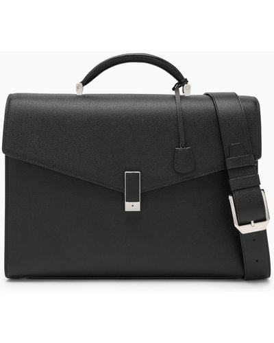 Valextra Leather Work Briefcase - Black