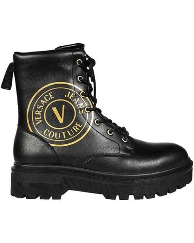 Versace Leather Ankle Boots - Black
