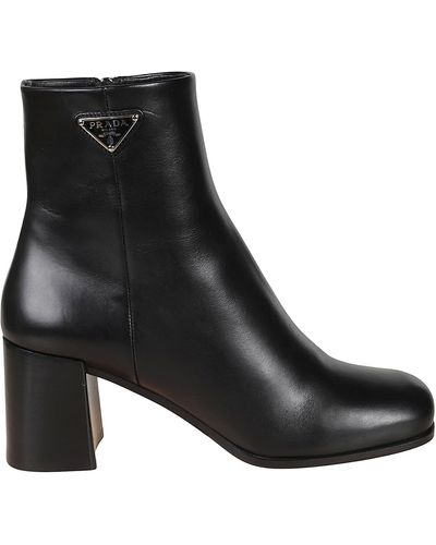 Prada Brushed Calf Leather Ankle Boots Shoes - Black