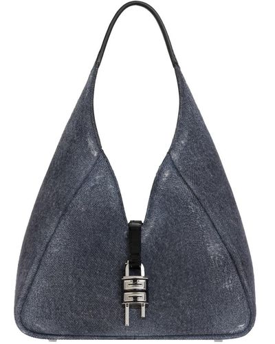 Givenchy G-hobo Medium Bag In Black Washed Denim - Blue