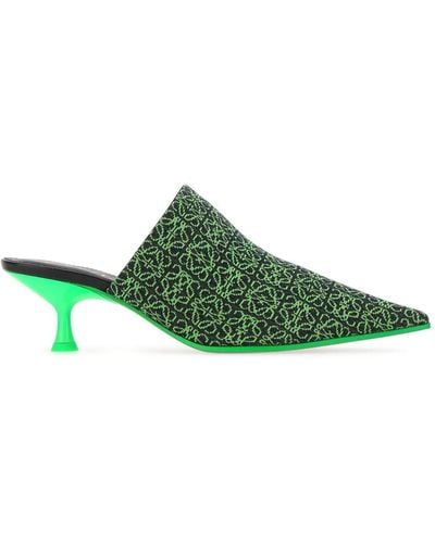 Loewe Embroidered Fabric Pointy Mules - Green
